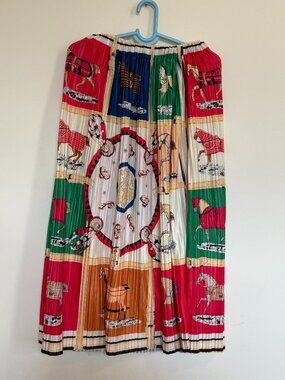 Colorful Pleated Midi Skirt Horse Equestrian Print Size M